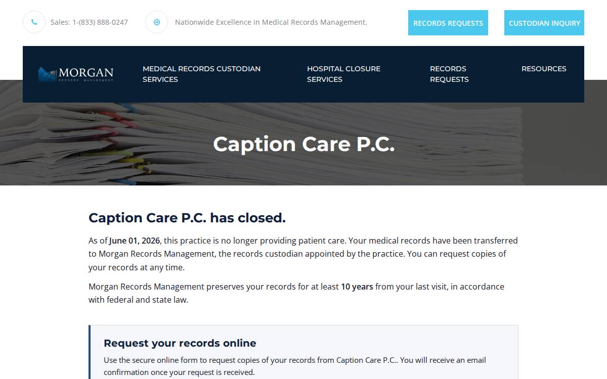 Caption Care website preview
