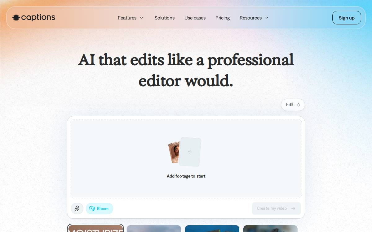 Captions website preview