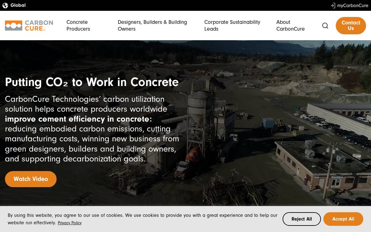 Carbon Cure Technologies website preview