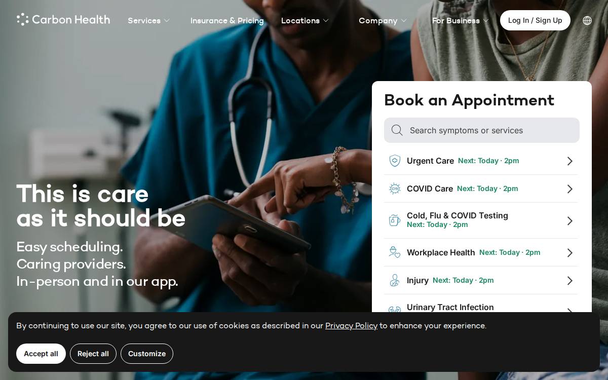 Carbon Health website preview