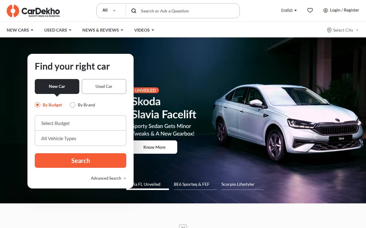Cardekho website preview