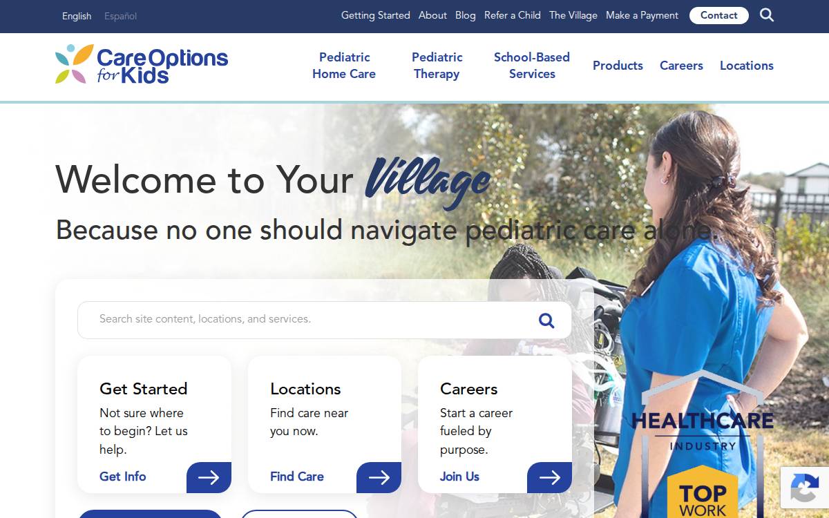 Careoptionsforkids website preview