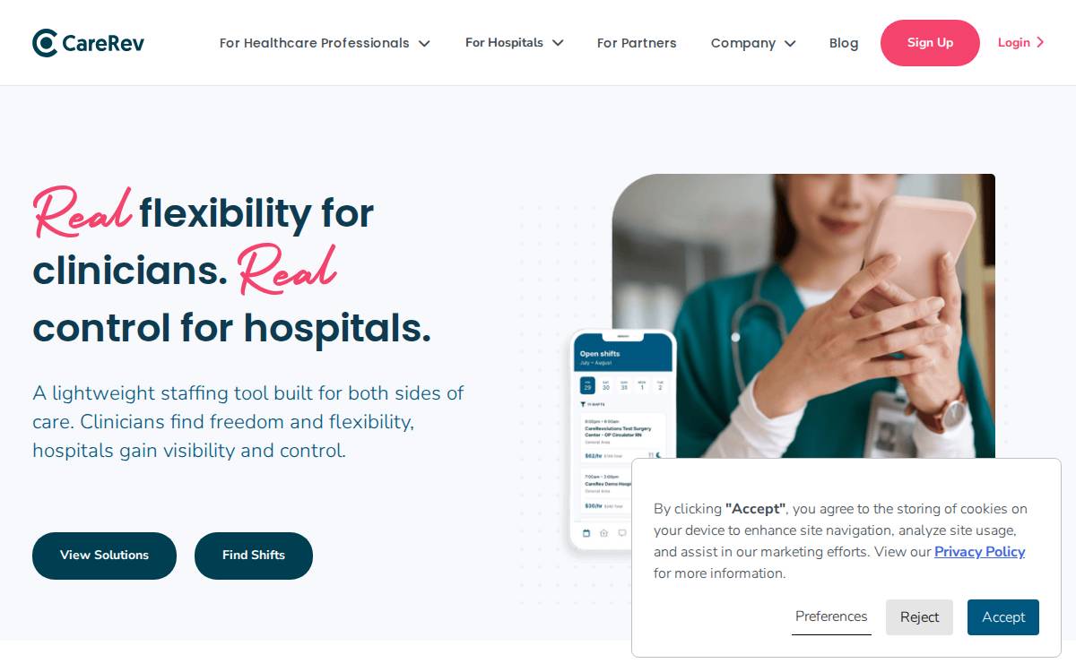 CareRev website preview
