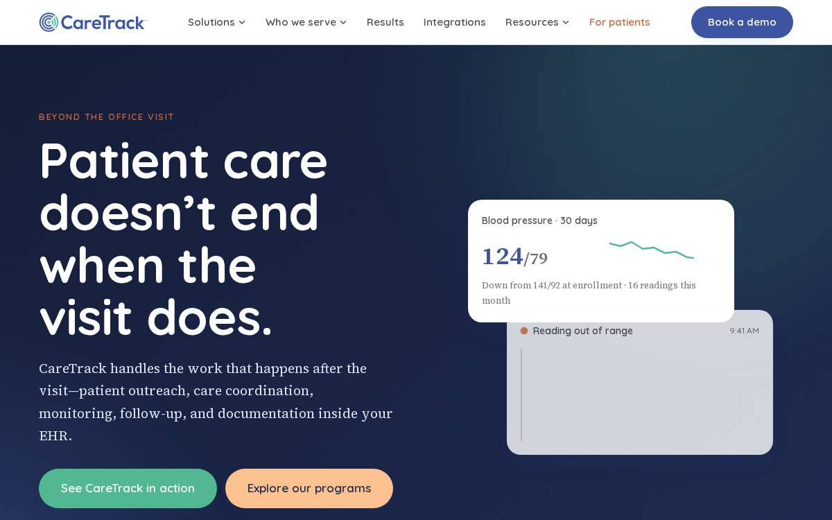 caretrack website preview