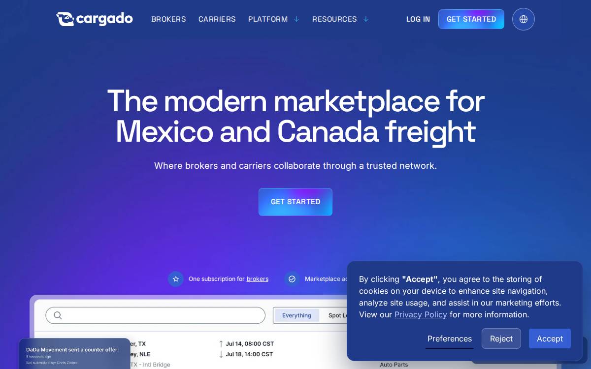 Cargado website preview