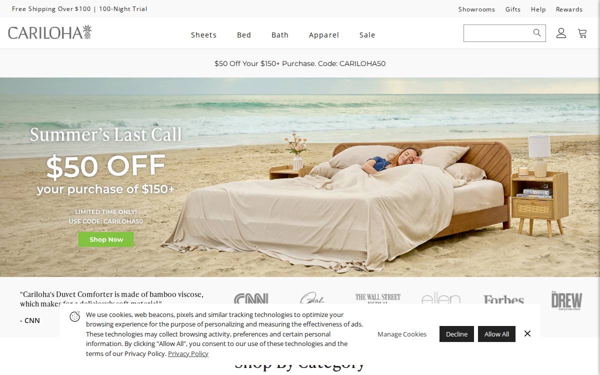 Cariloha website preview