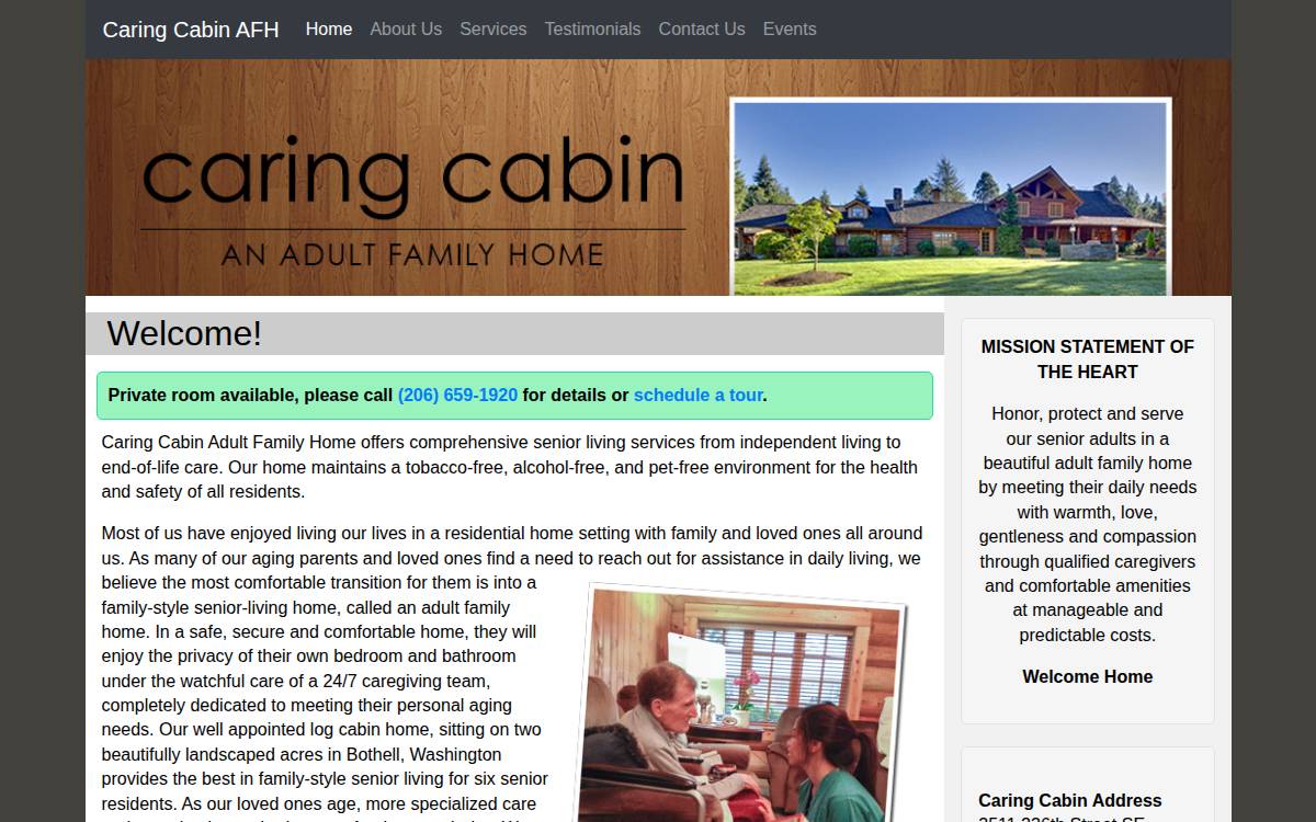 Caring Cabin website preview
