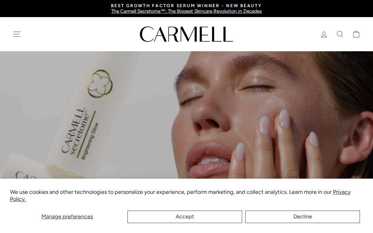 Carmellcosmetics website preview