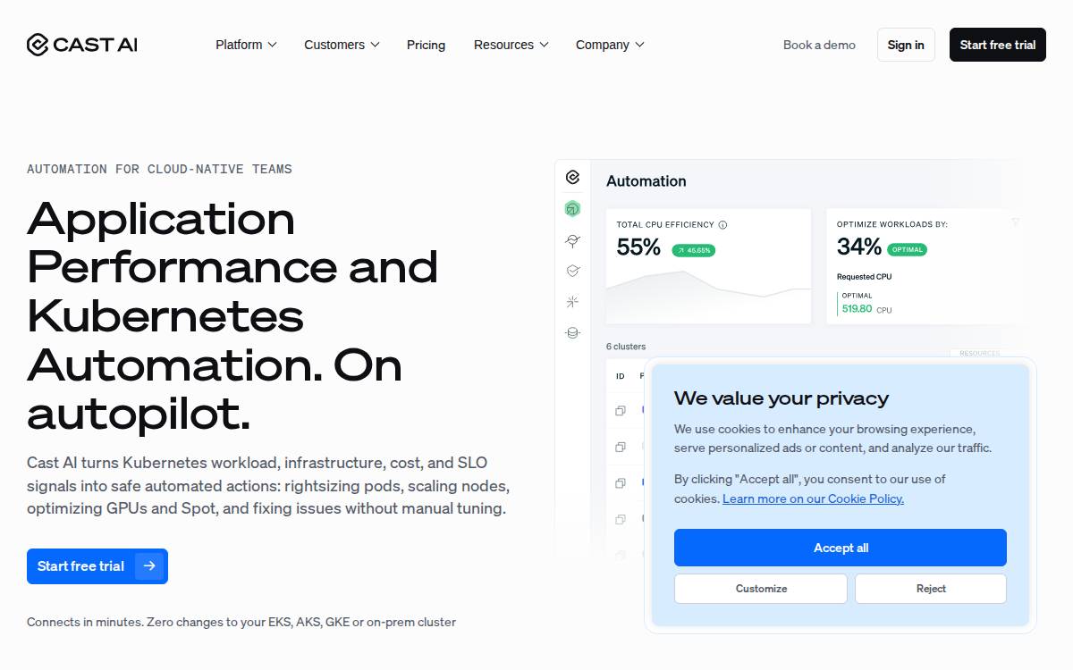 CAST AI website preview