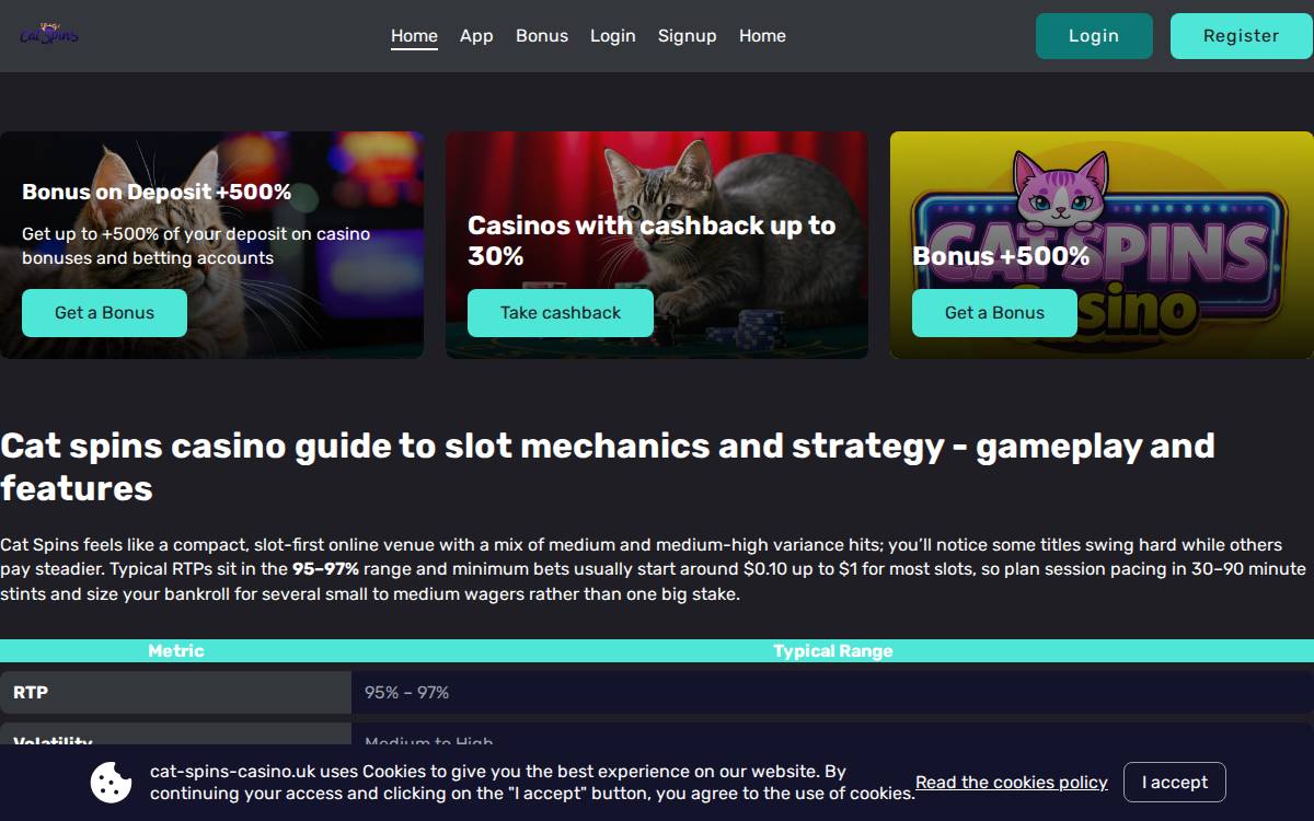 cat spins casino website preview