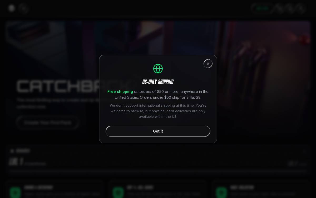 CatchBack Cards website preview