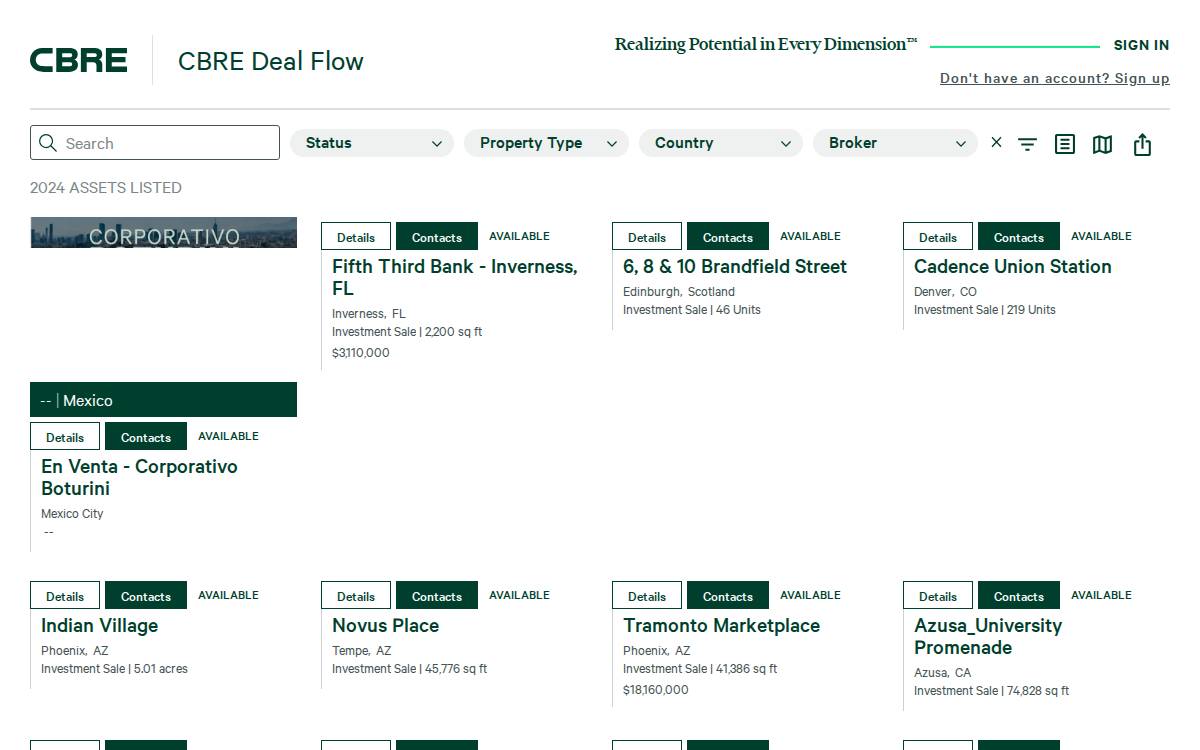 CBRE Deal Flow website preview