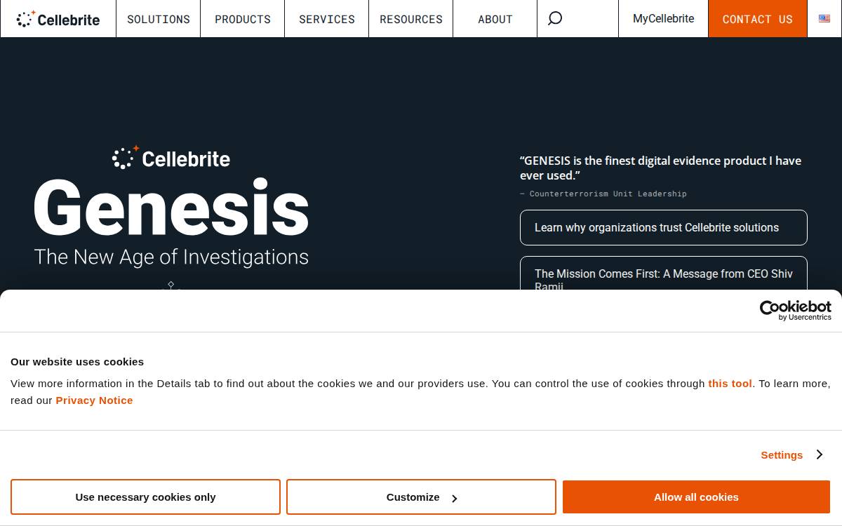 Cellebrite website preview