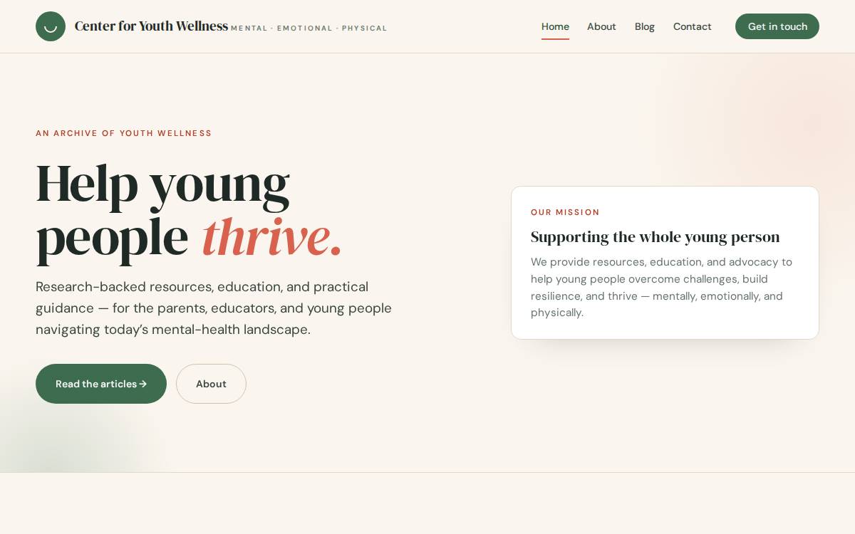 Centerforyouthwellness website preview