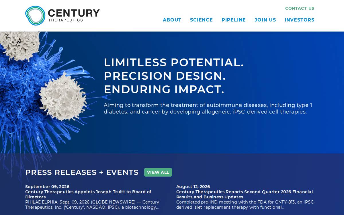Century Therapeutics, Inc. website preview