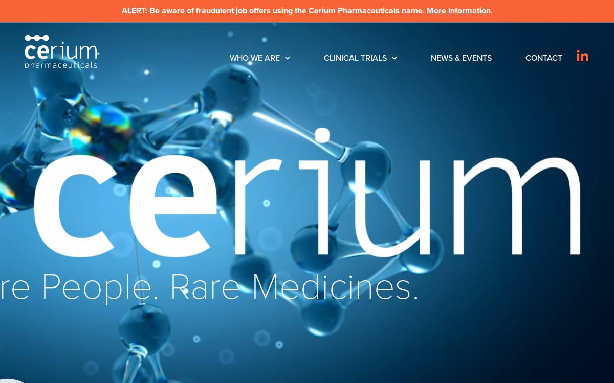 Cerium Pharmaceuticals website preview