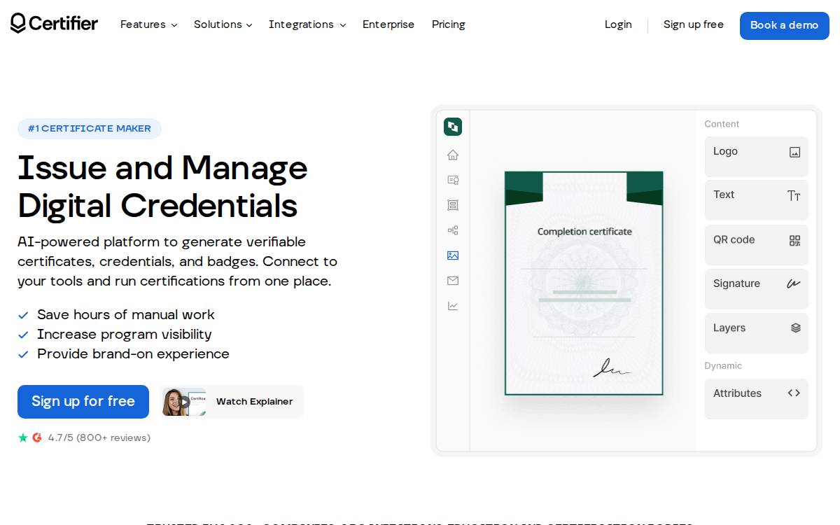 Certifier website preview