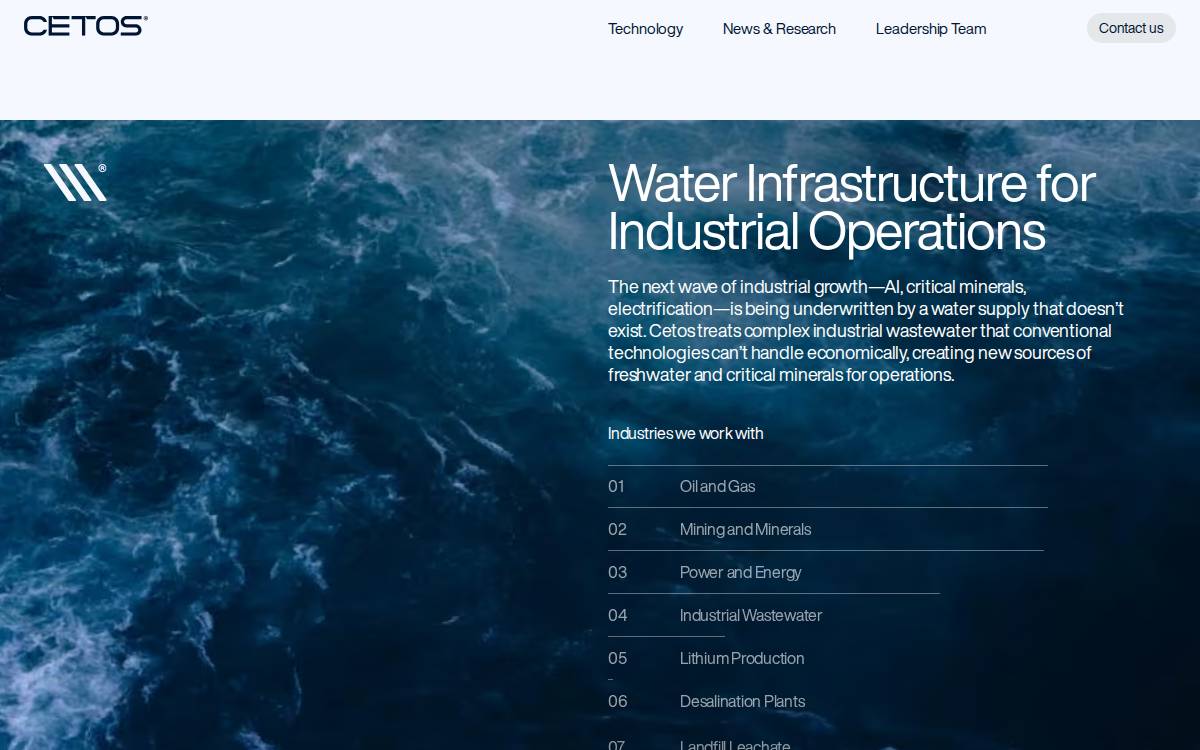 Cetos Water website preview