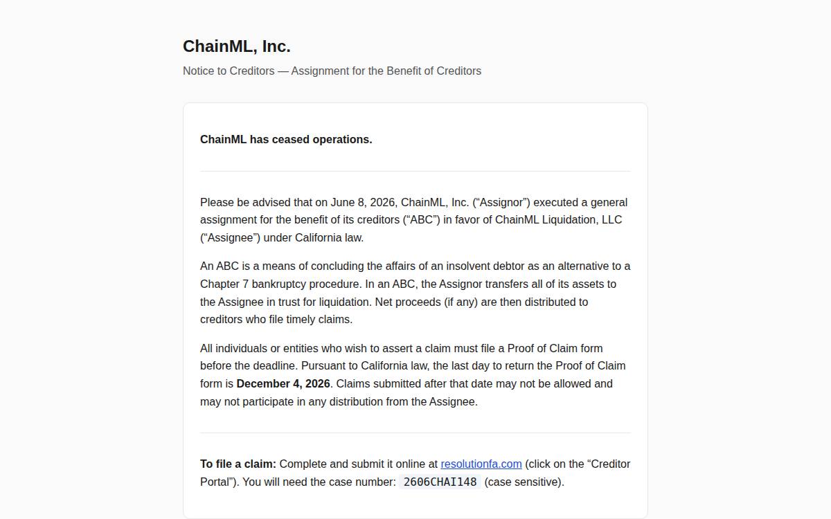 Chainml website preview