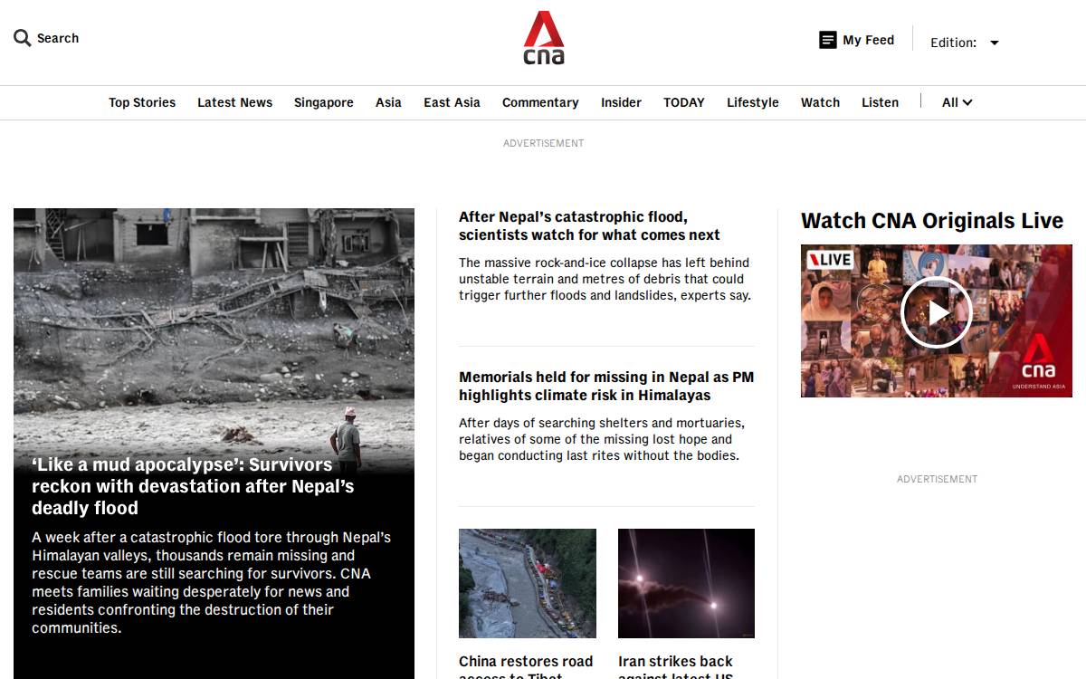 Channel News Asia website preview