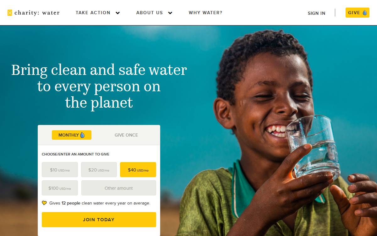 Charity Water website preview