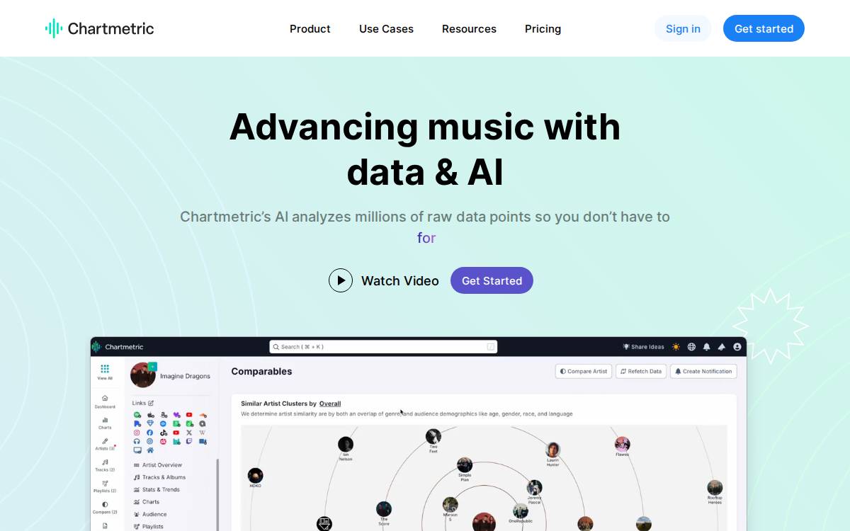Chartmetric website preview