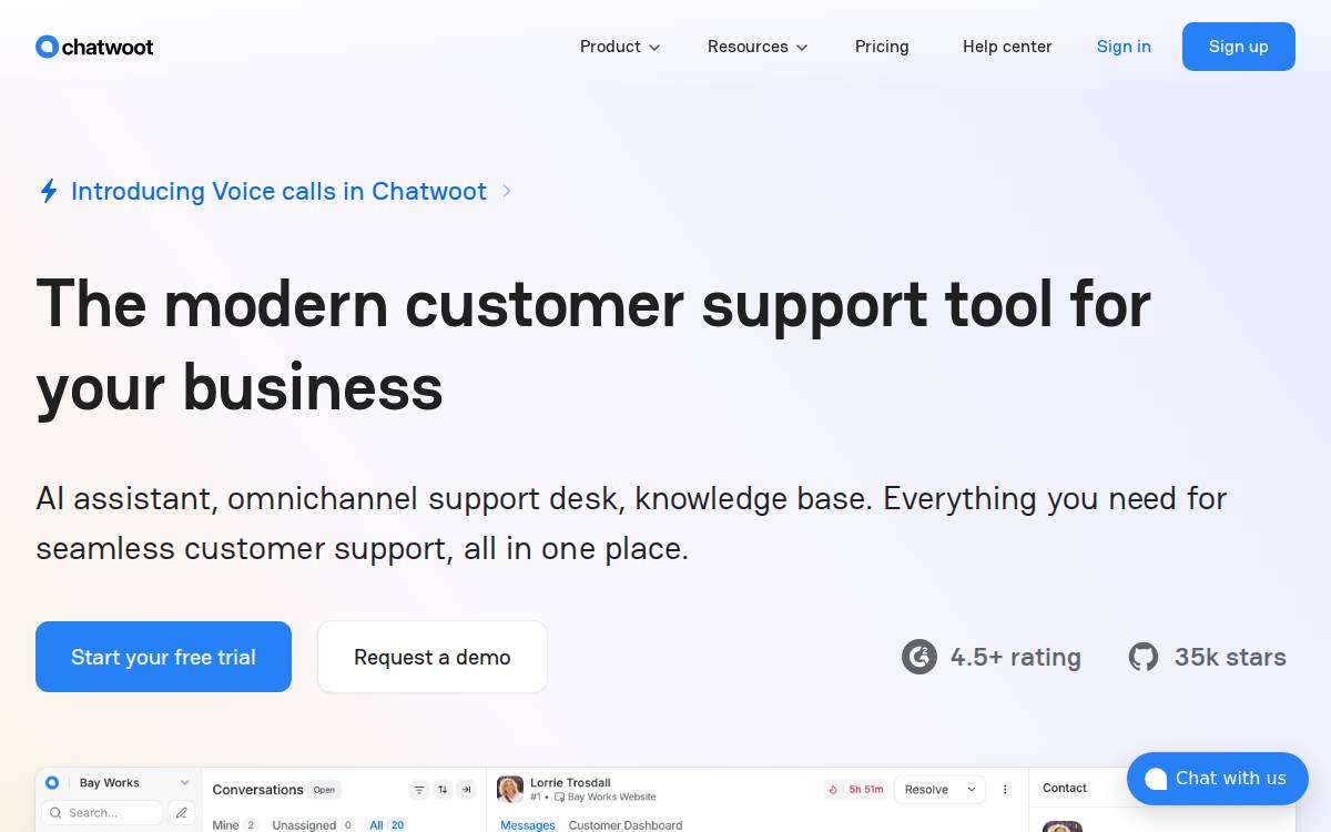 Chatwoot website preview