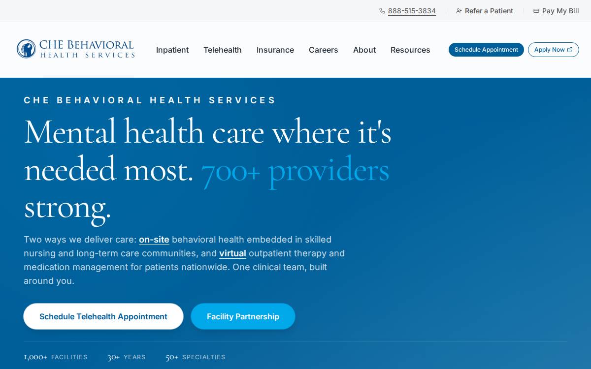 CHE Behavioral Health Services website preview