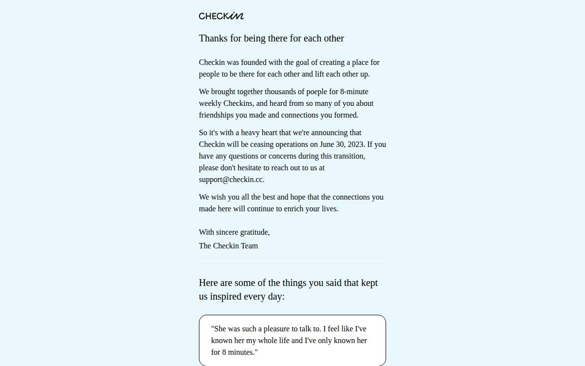 Checkin website preview