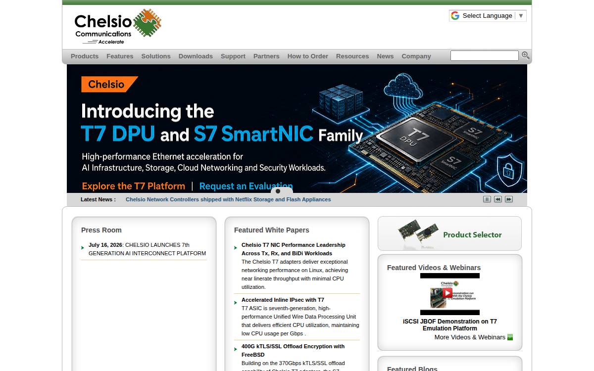 Chelsio Communications website preview