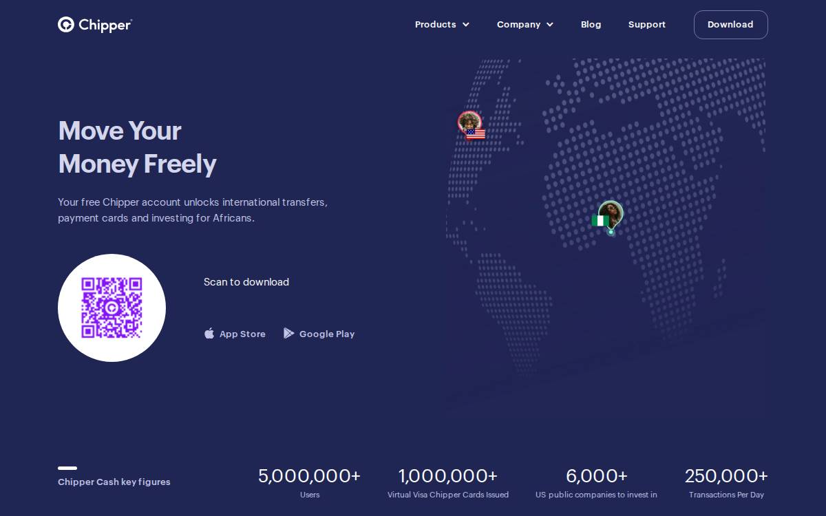 Chipper Cash website preview