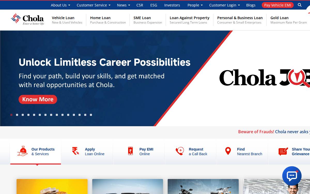 Cholamandalam website preview