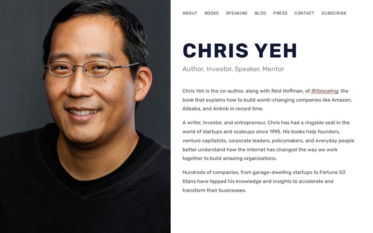 Chris Yeh website preview