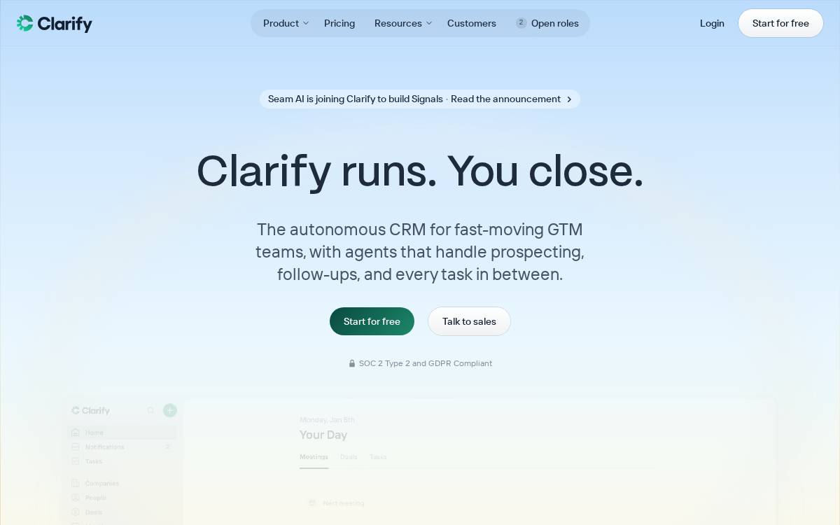 Clarify AI website preview