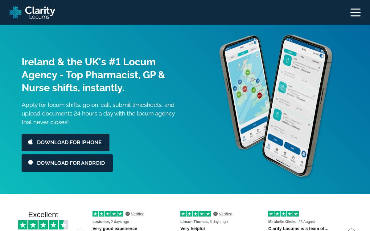 Claritylocums website preview