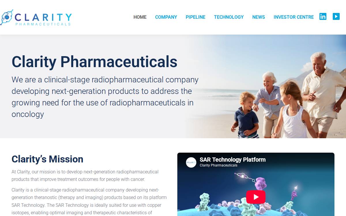 Clarity Pharmaceuticals website preview