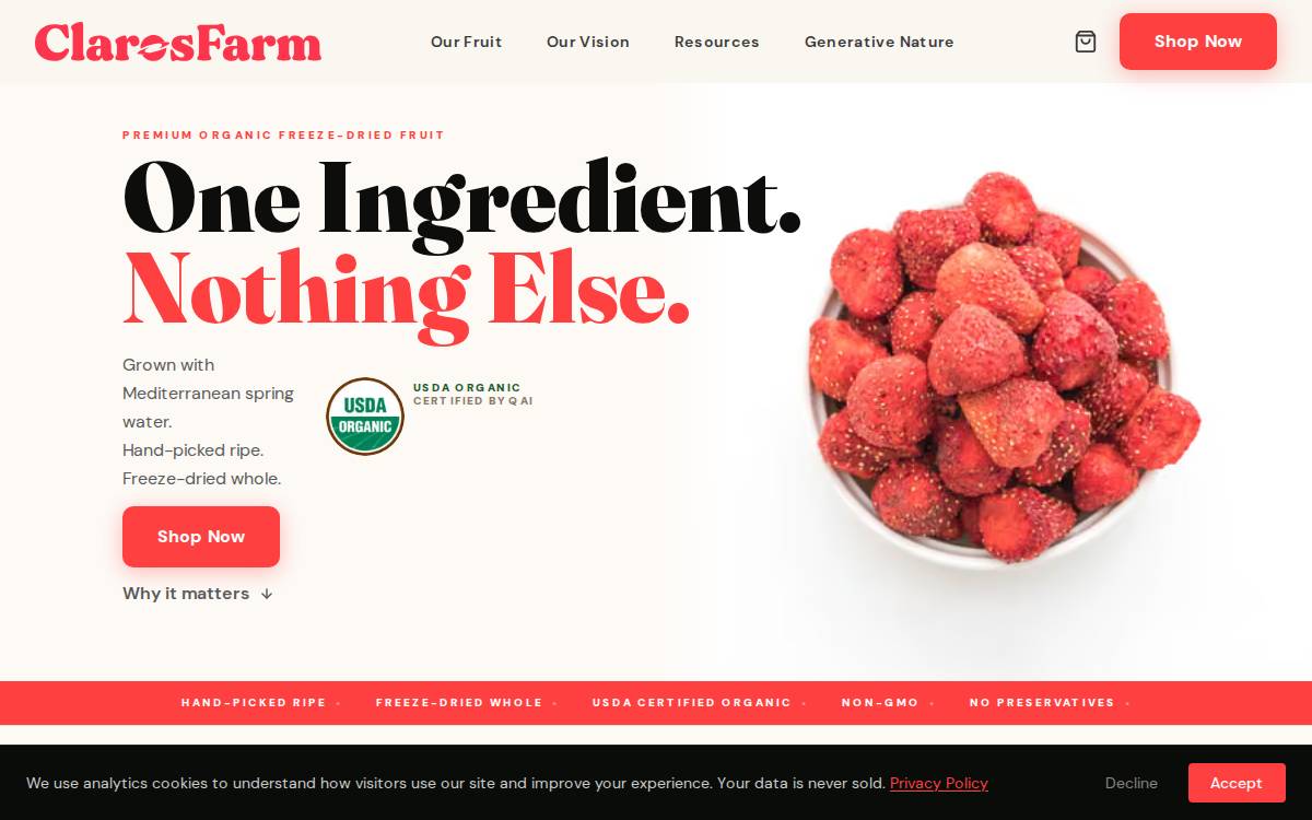 Claros Farm website preview