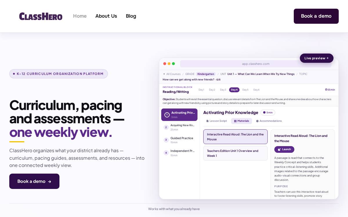 ClassHero website preview