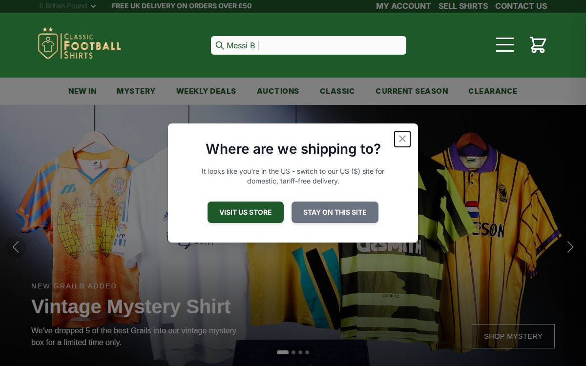 Classic Football Shirts website preview