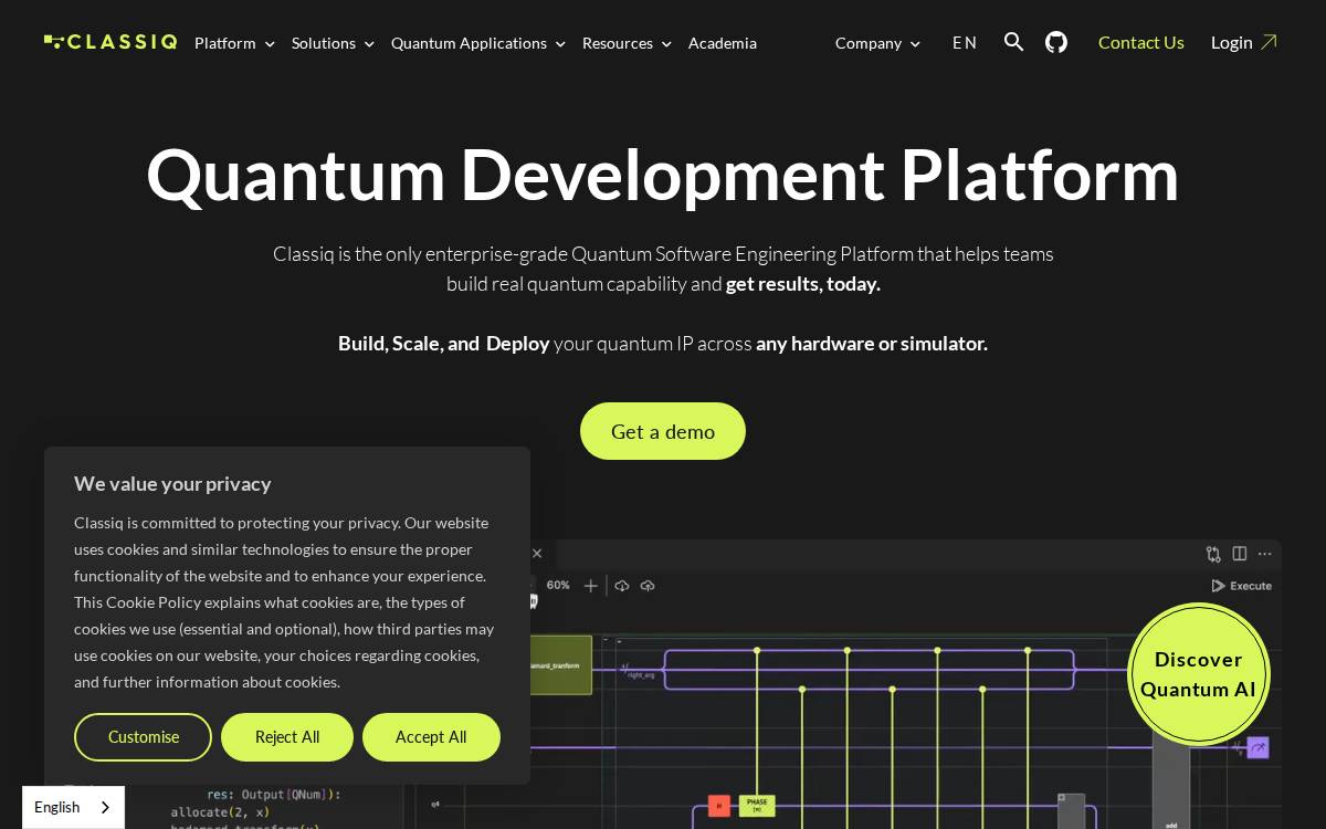 Classiq Technologies website preview