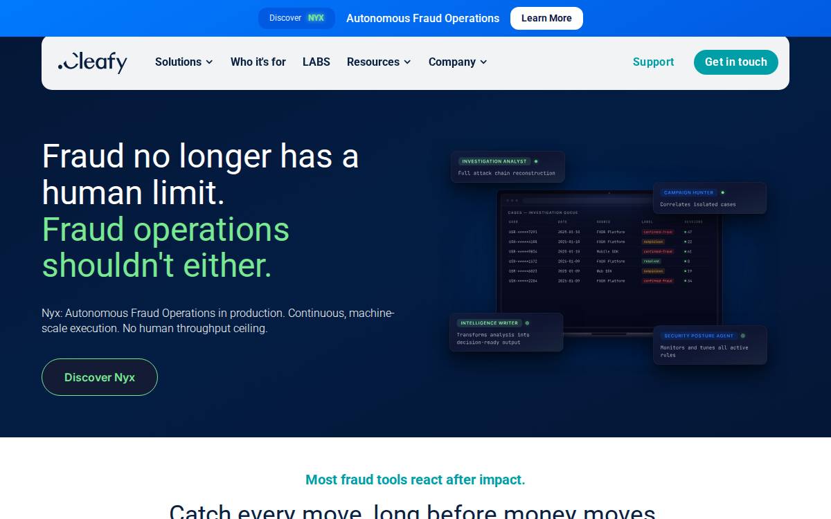Cleafy website preview
