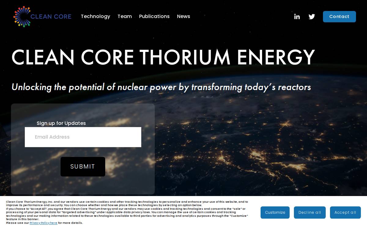 Clean Core Thorium Energy website preview
