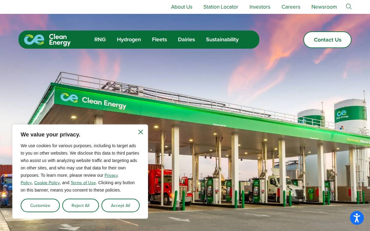 Clean Energy Fuels website preview