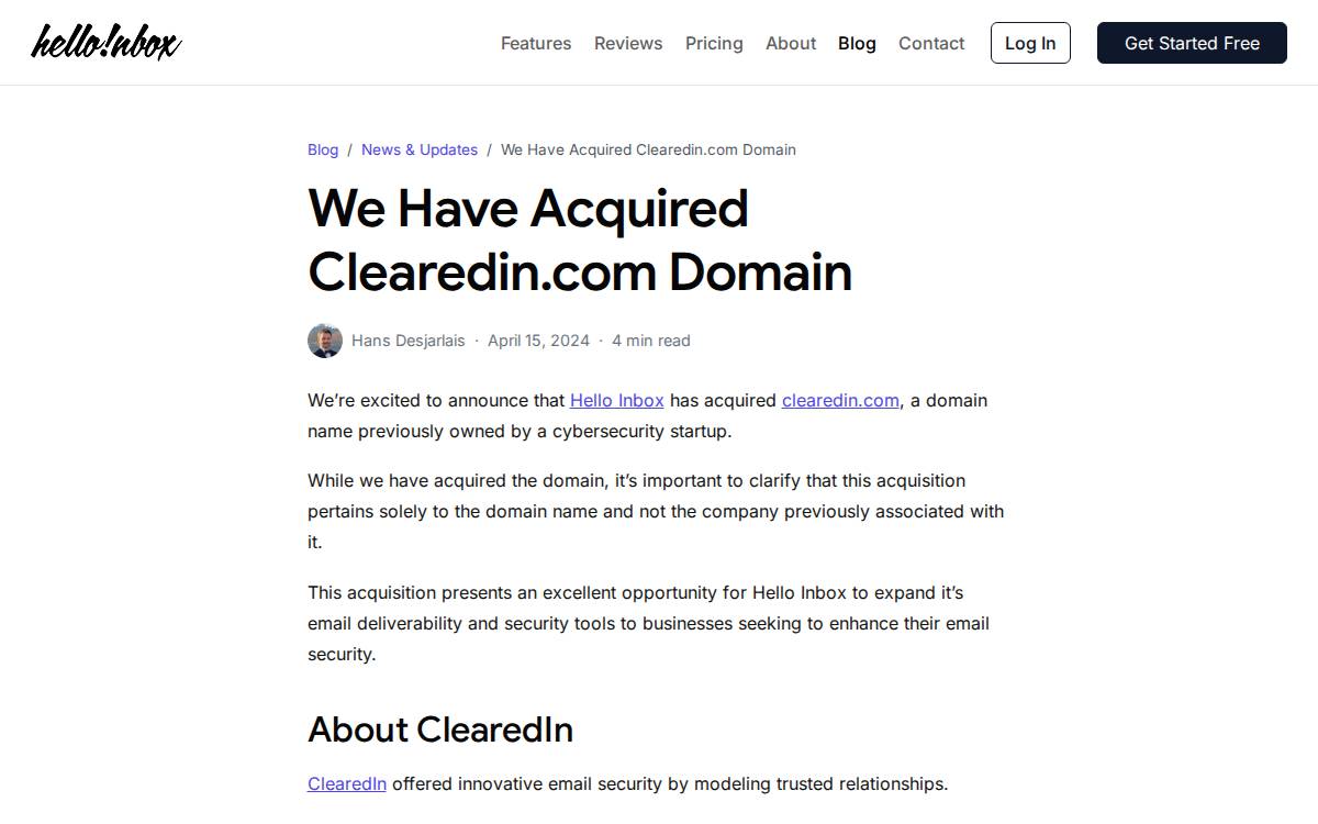 ClearedIn website preview
