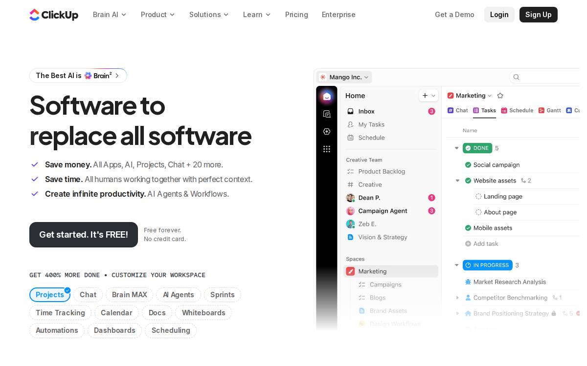 ClickUp website preview
