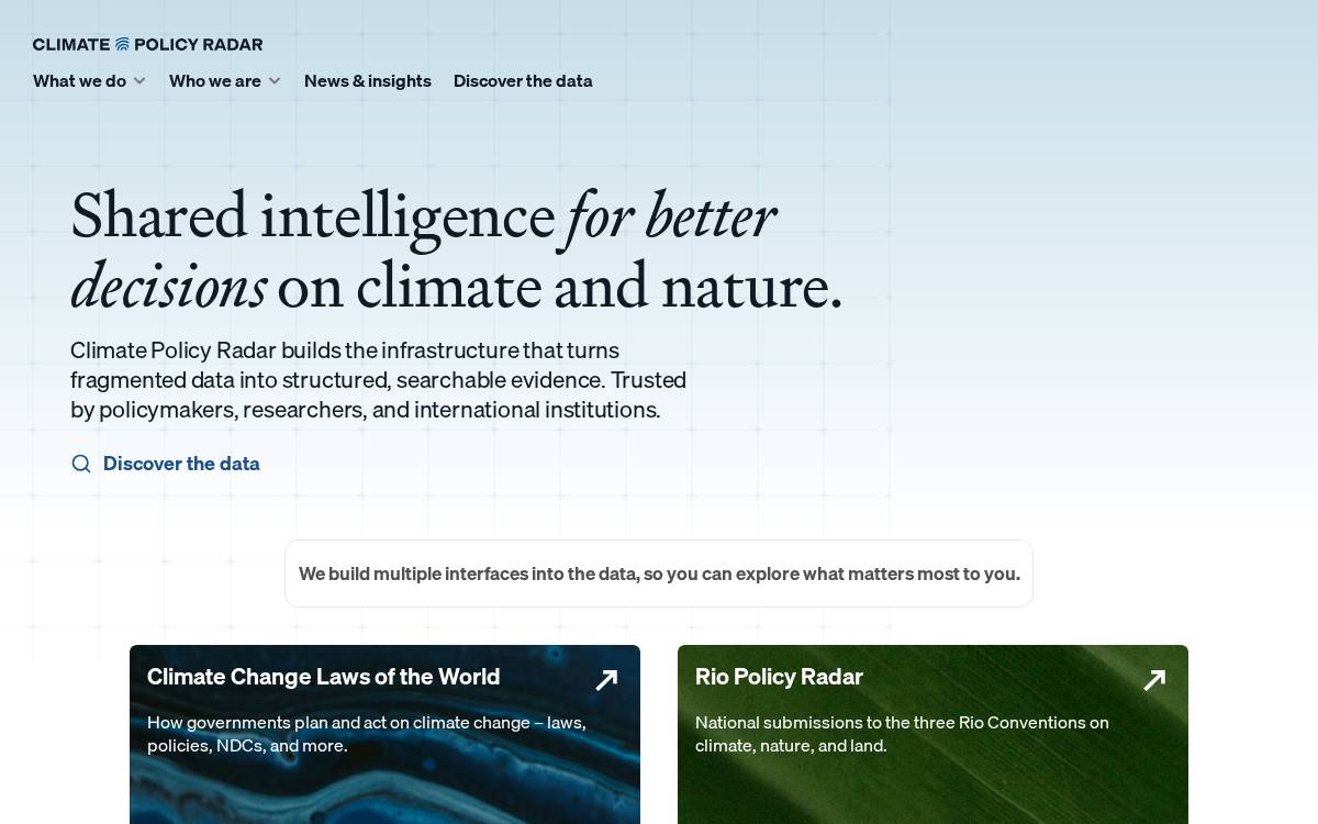 Climate Policy Radar website preview
