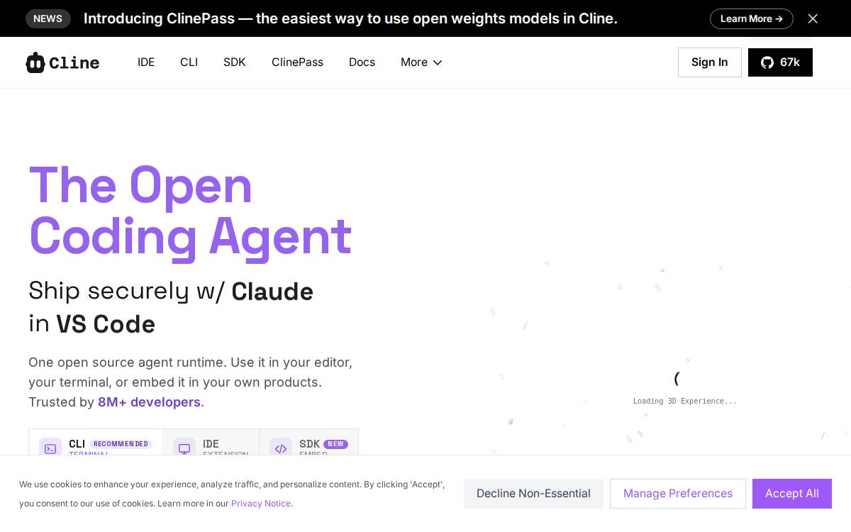 Cline website preview