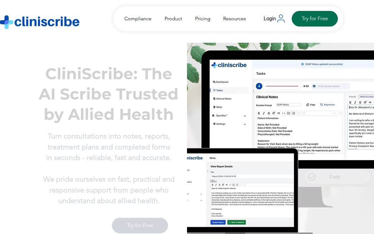 Cliniscribe website preview