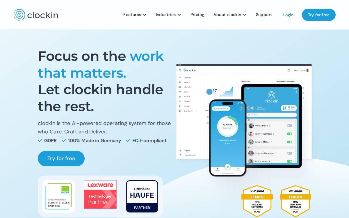 Clockin website preview