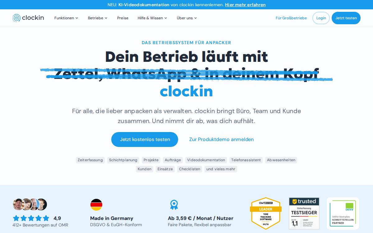 Clockin website preview